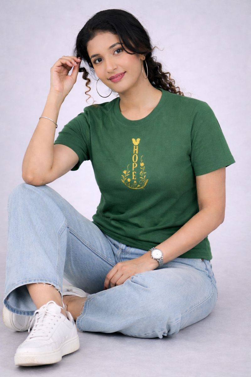 Bottle Green"Hope" Tees for Women