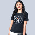 Black women’s tee front close-up with glitter 'Be Original' motif