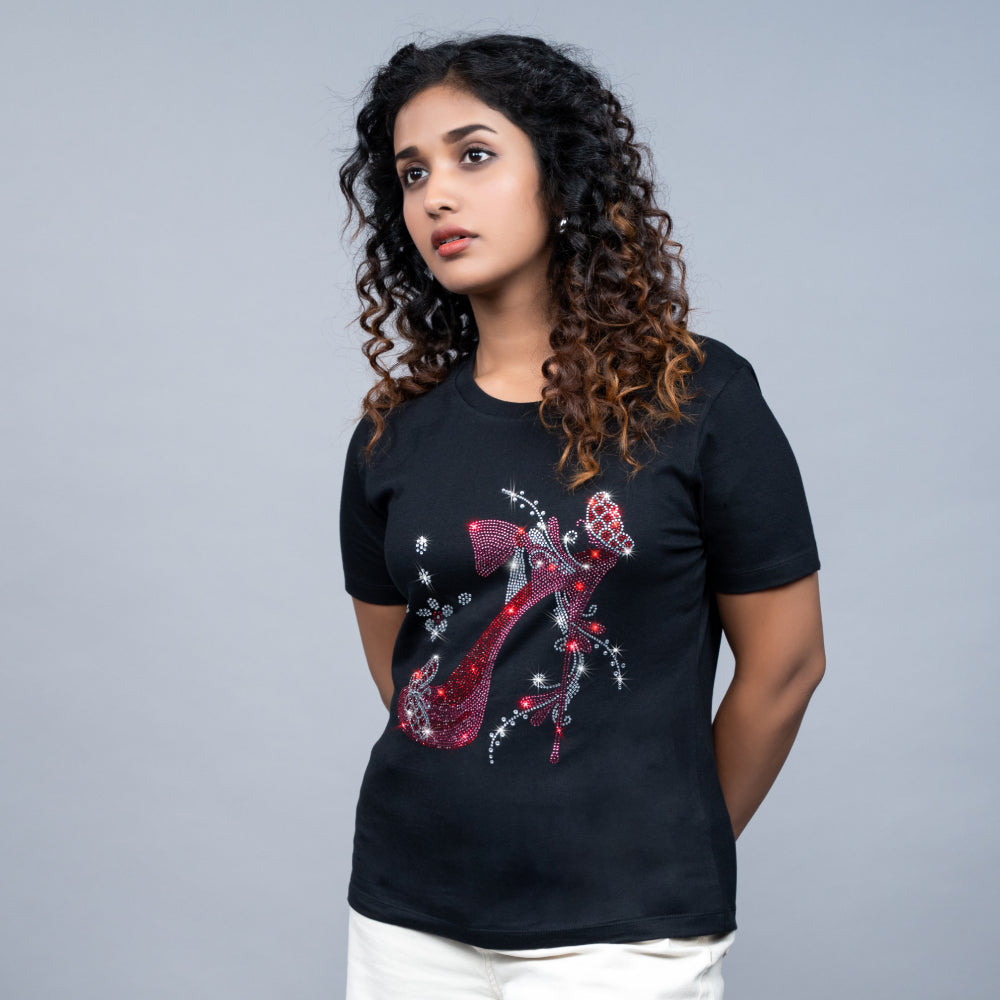 Center Stage Black Party Shoes Tees for Women in India 