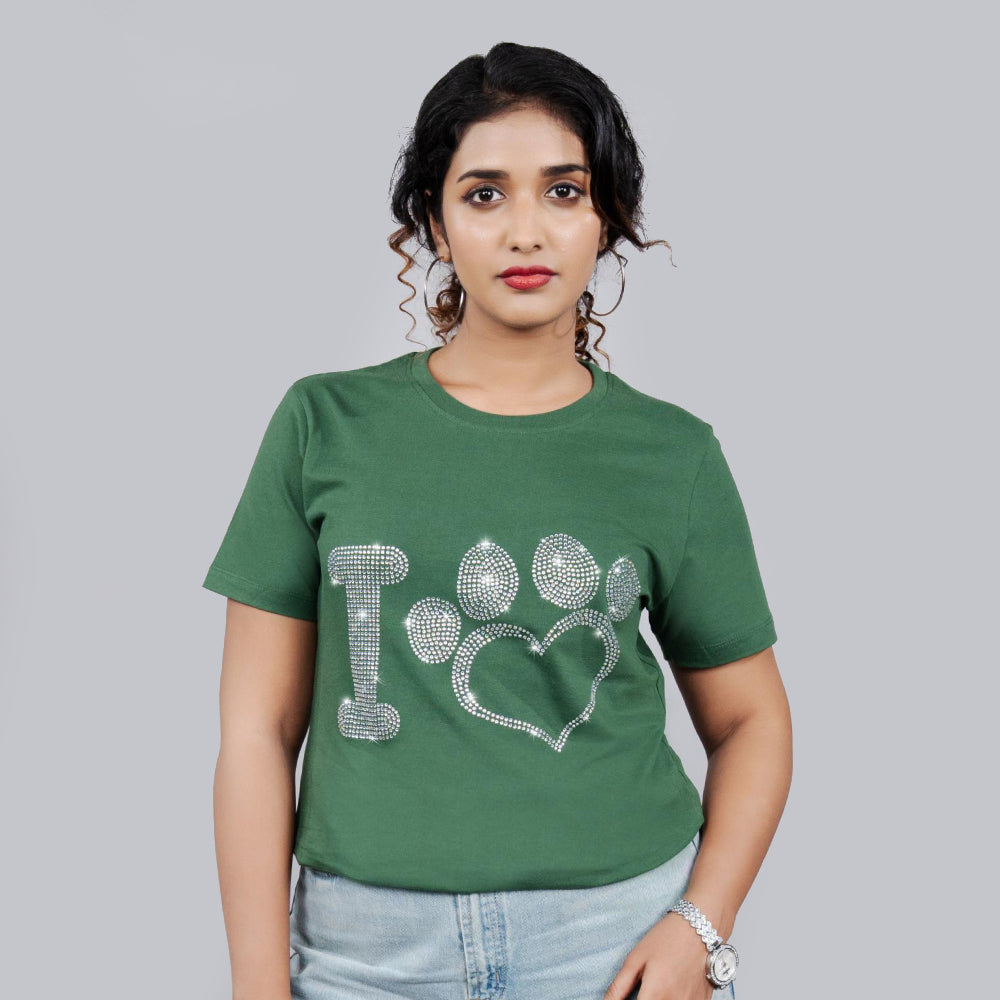 Bottle Green "Love Paws" Tees for Women