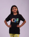 Black “Hope” unisex kids t-shirt front view – premium cotton glitter print in India