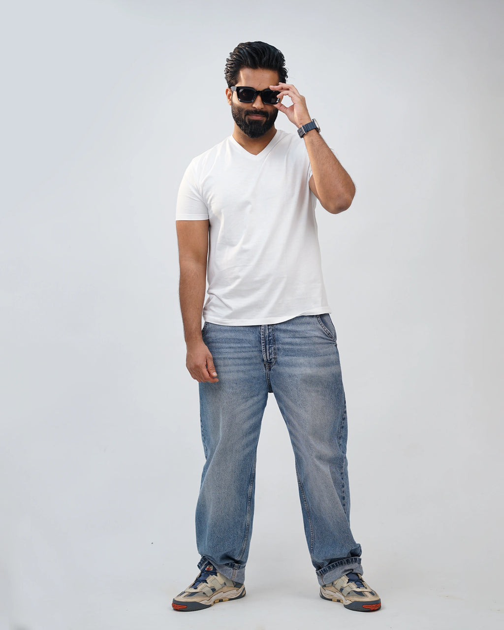 White V-Neck Tee for Men – Everyday Lifestyle Look