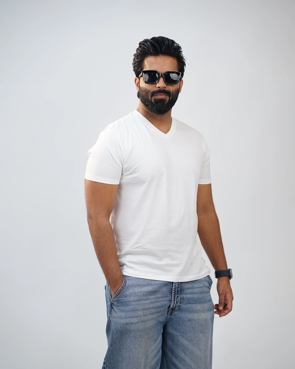 White V-Neck T-Shirt for Men – Classic Front View