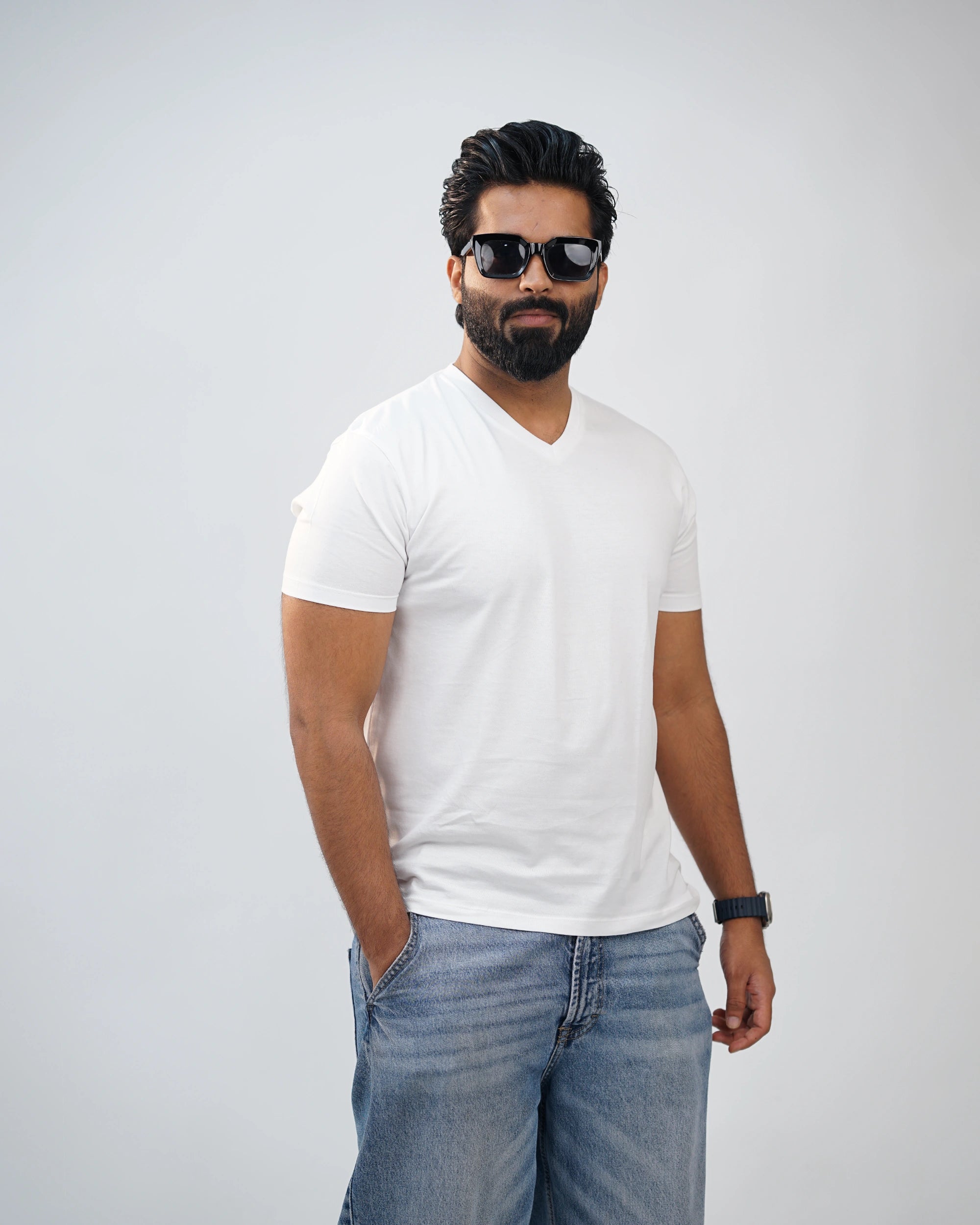 White V-Neck T-Shirt for Men – Classic Front View