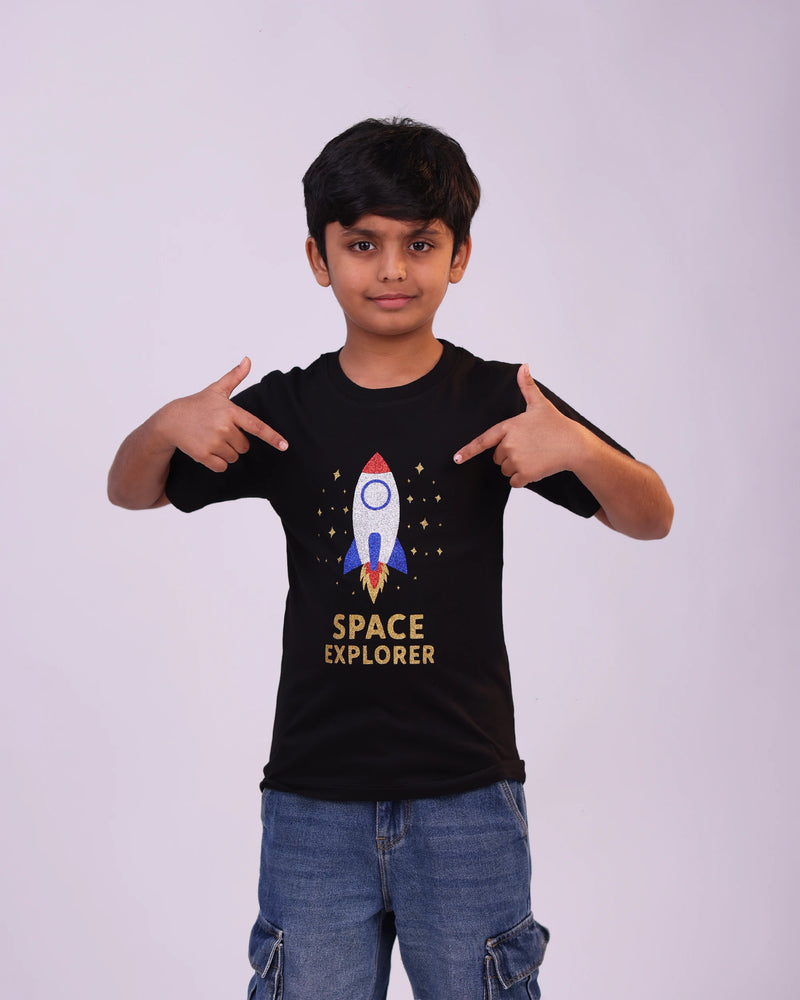 Space Explorer kids graphic tee close-up – premium cotton design