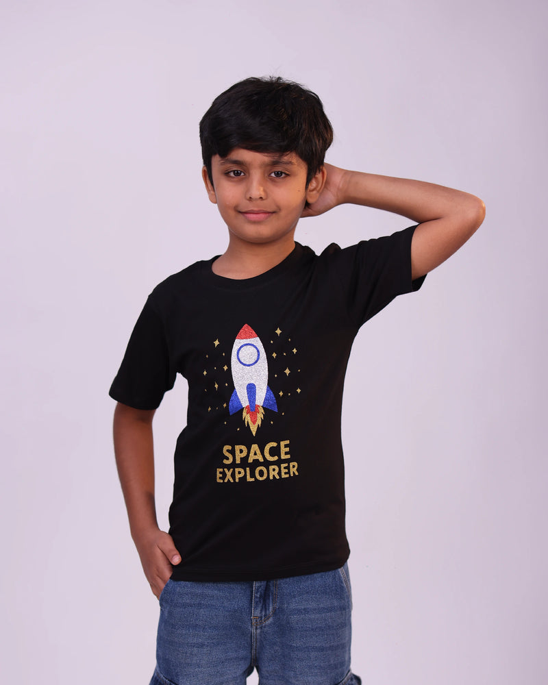 Space Explorer kids t-shirt side view – boys and girls casual wear