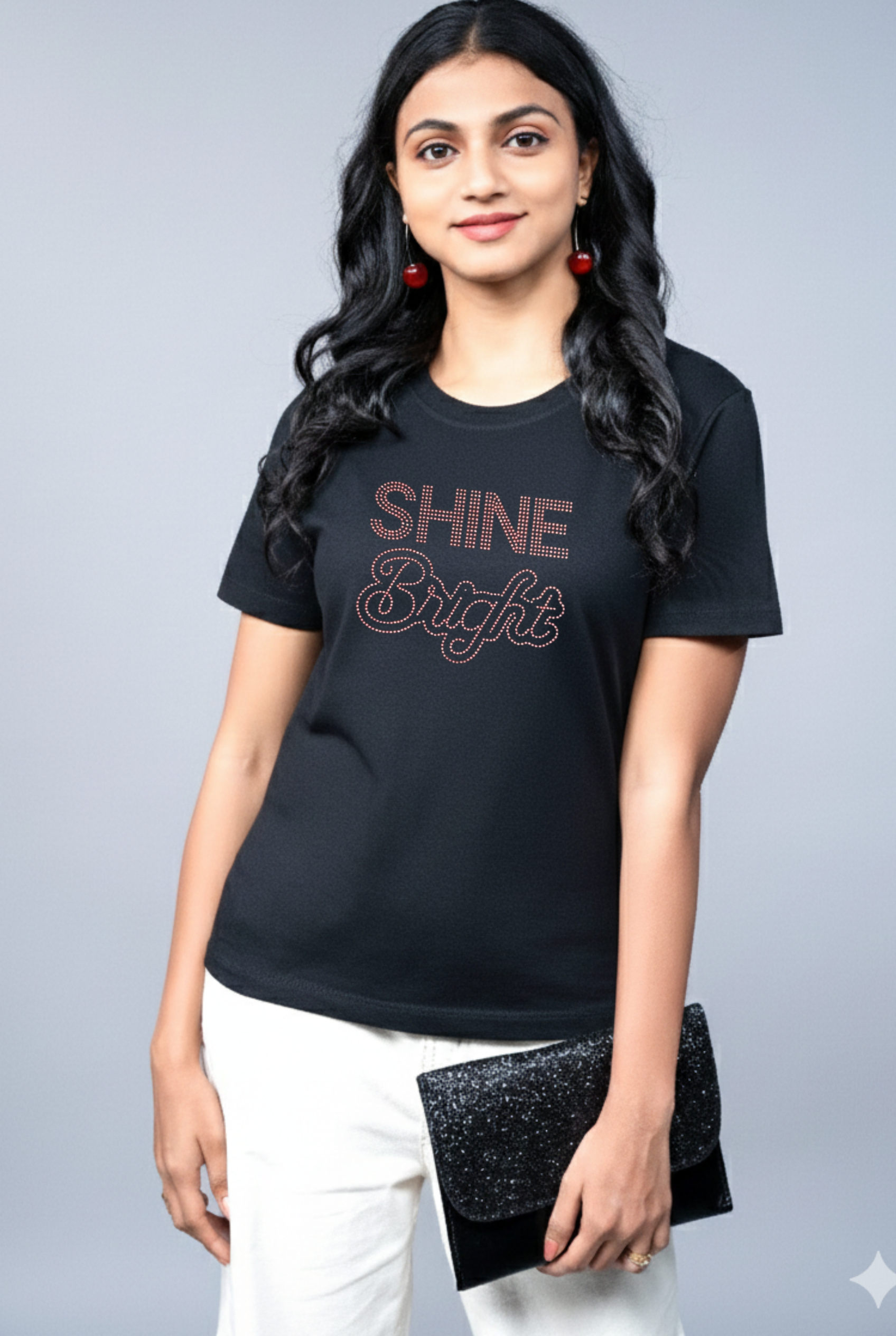 Black"Shine Bright" Tees For Women