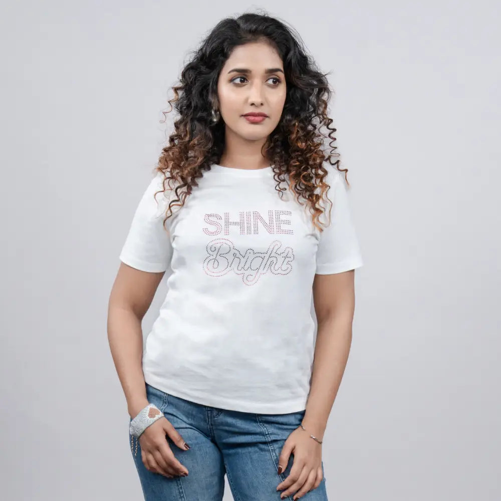 White "Shine Bright" Tees for Women
