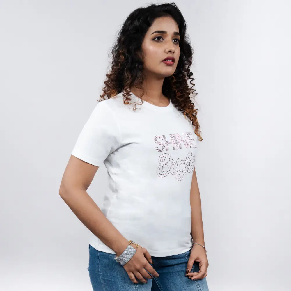 White "Shine Bright" Tees for Women