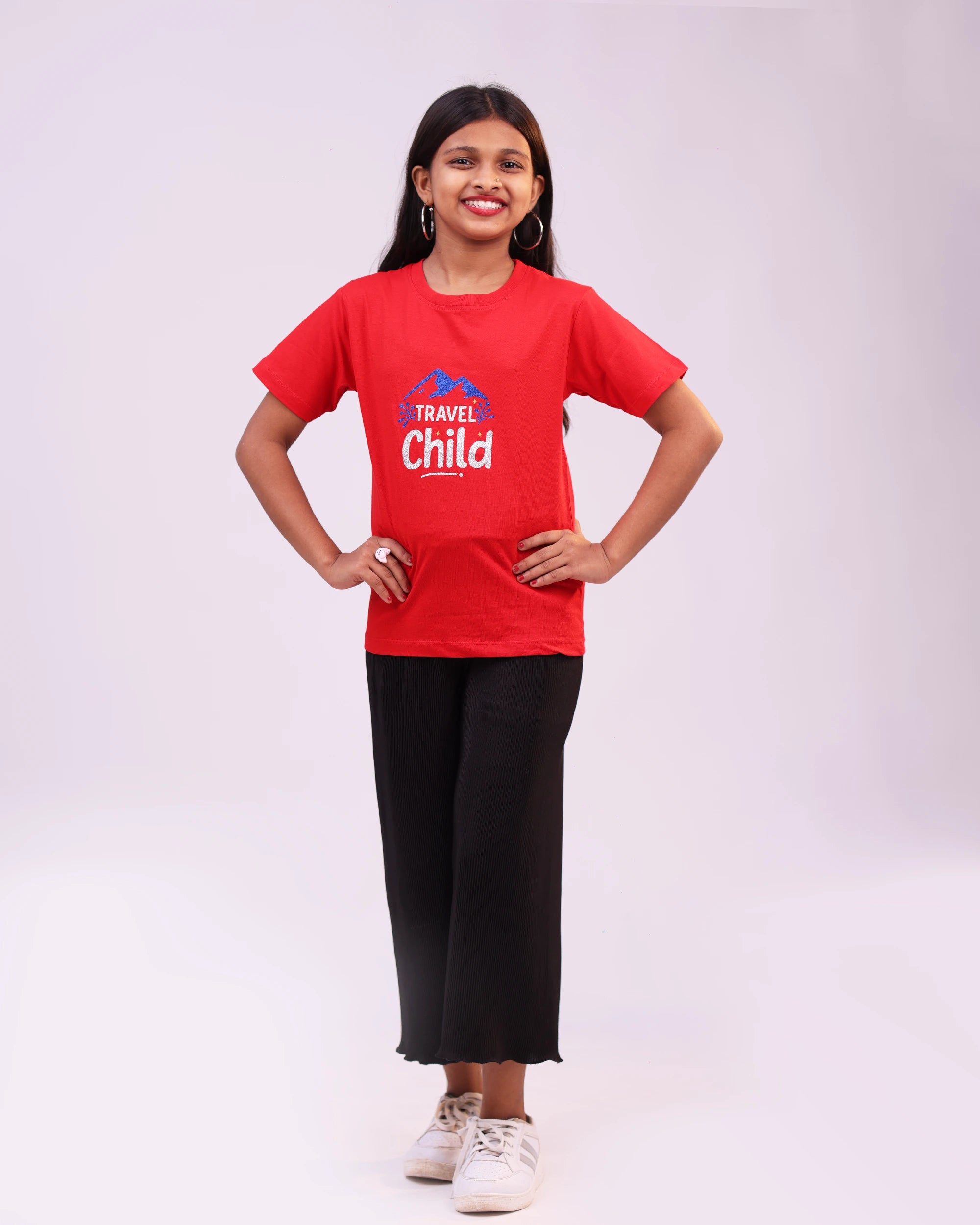 Kids unisex “Travel Child” tee front view – playful travel graphic, soft cotton India