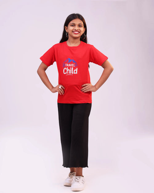 Kids unisex “Travel Child” tee front view – playful travel graphic, soft cotton India