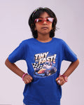 Close-up of “Tiny but Fast” print on soft cotton tee