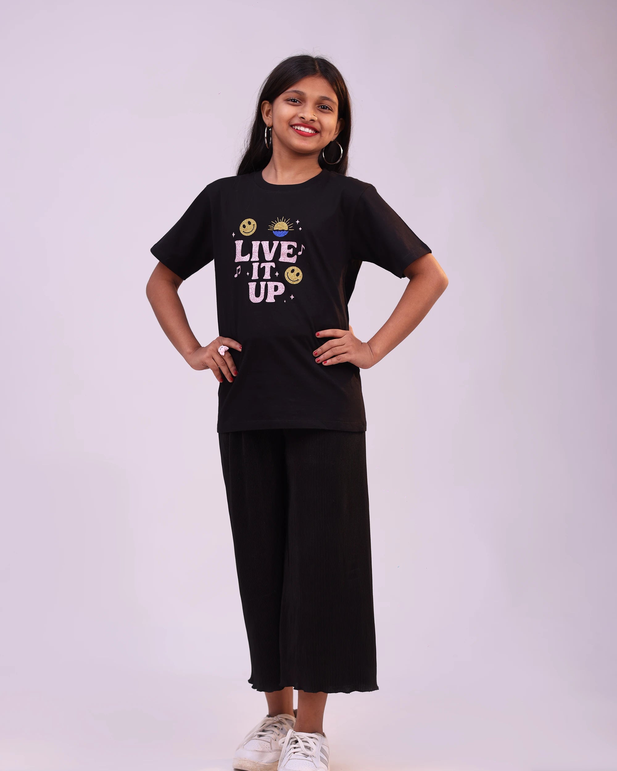 Kids unisex “Live It Up” tee front view — playful graphic, comfy cotton for India