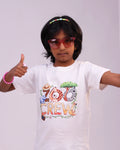 “Zoo Crew” kids tee front view—bright animal print, soft cotton for boys & girls