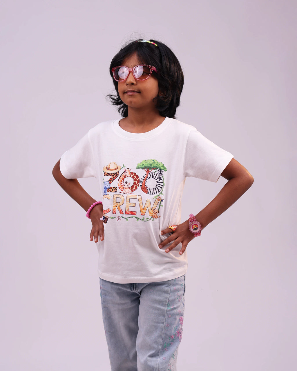 Side profile of “Zoo Crew” kids tee—relaxed fit and cheerful design
