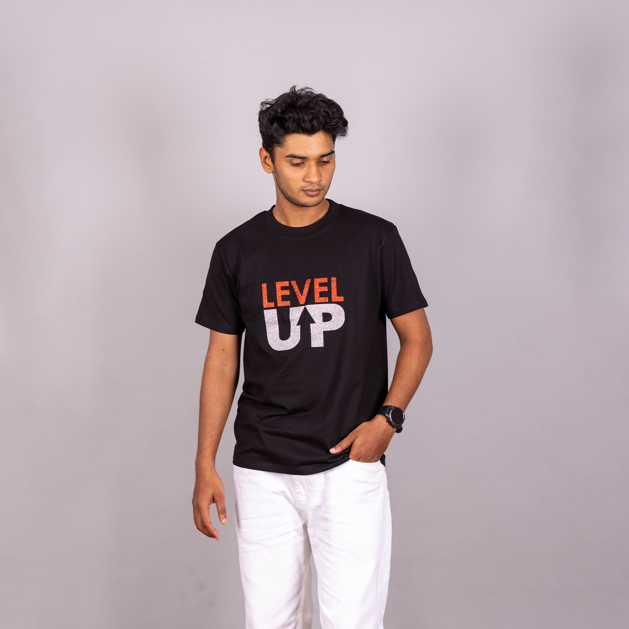 Black "Level Up" Tees for Men