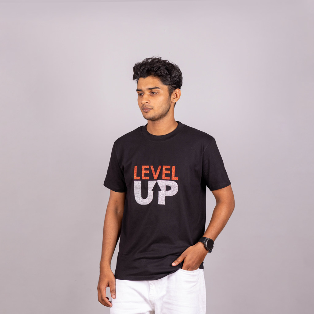 Black "Level Up" Tees for Men