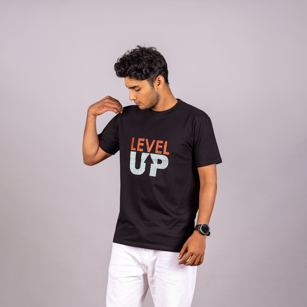 Black "Level Up" Tees for Men