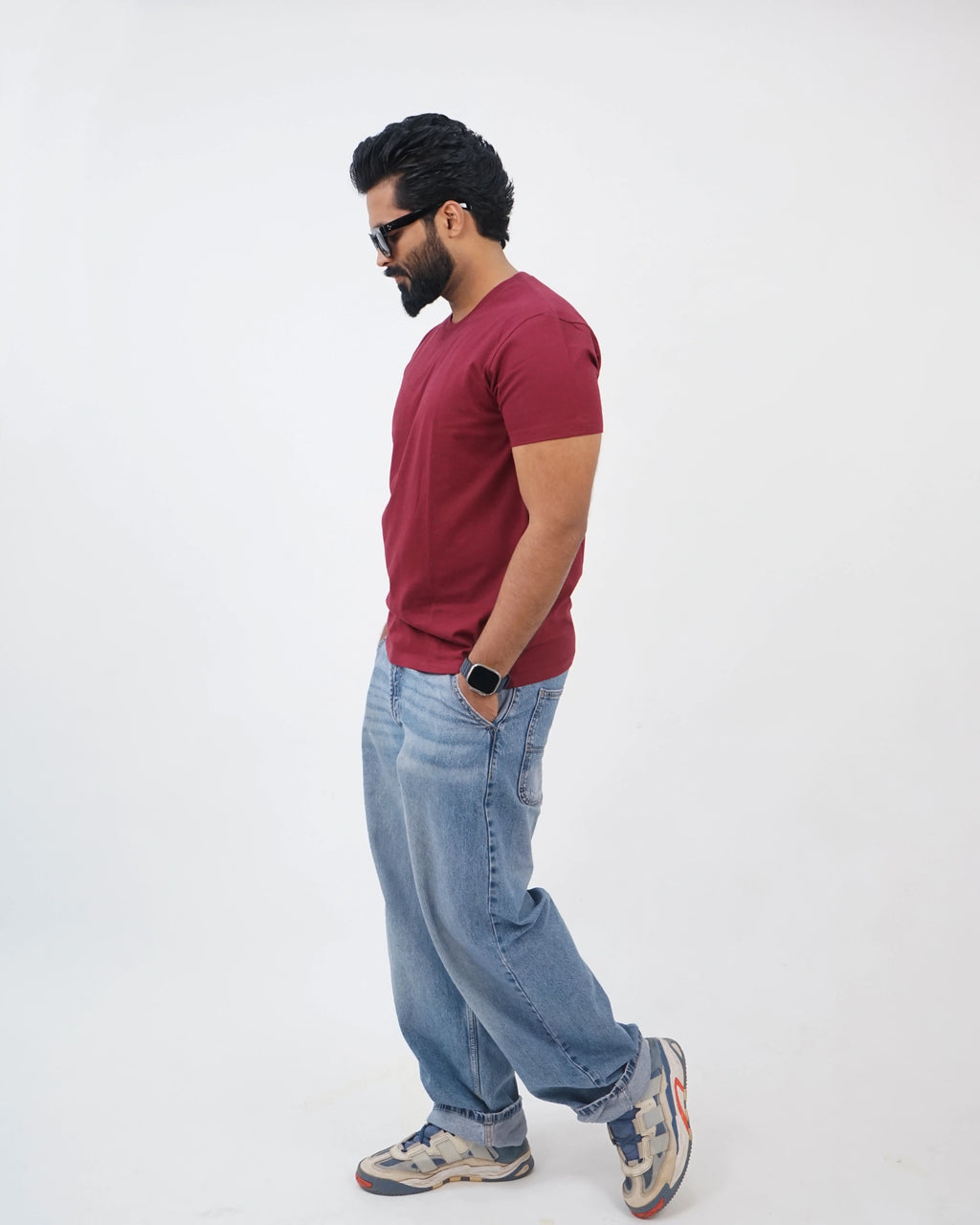 Maroon Round Neck Tees for Men