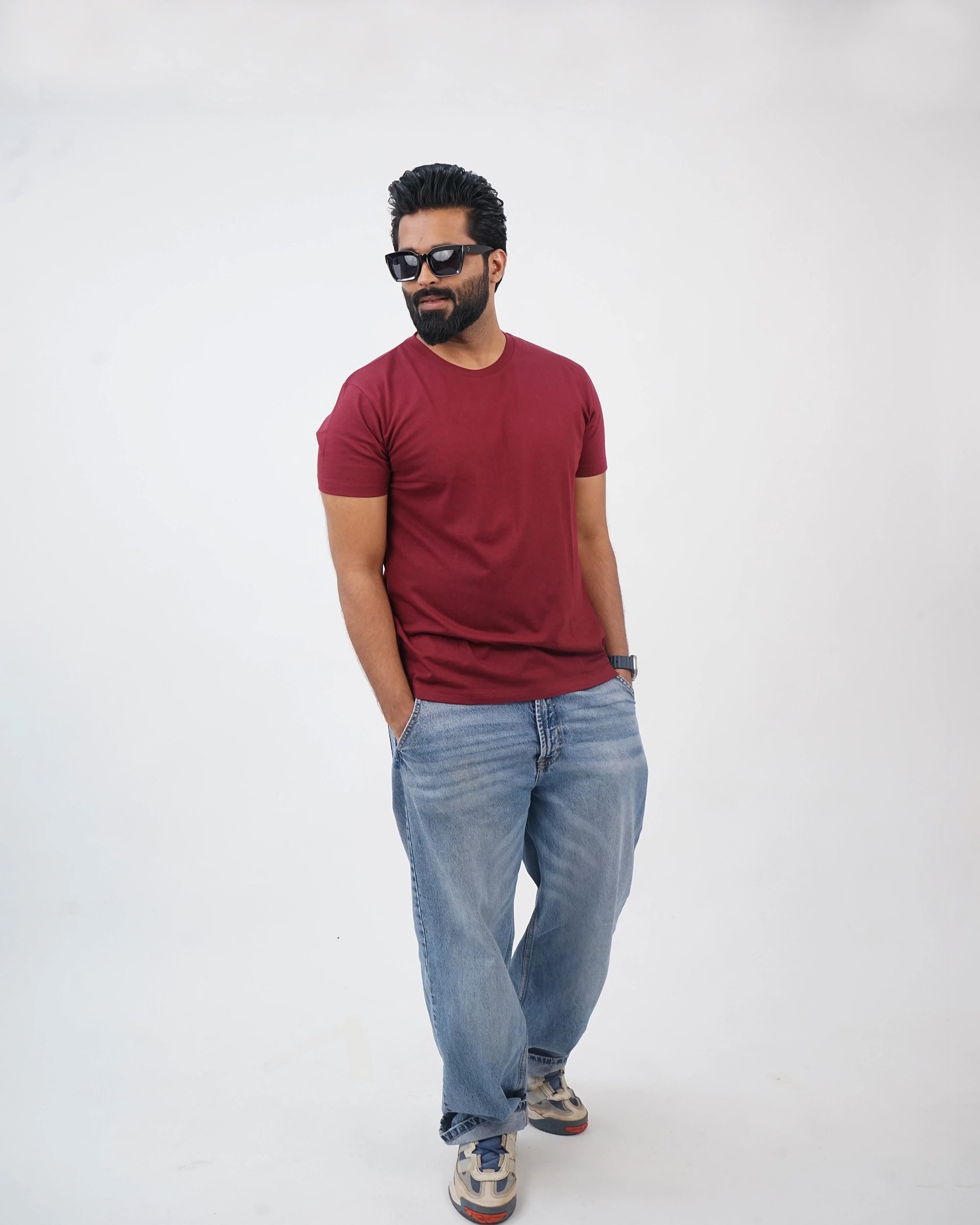 Maroon Round Neck Tees for Men