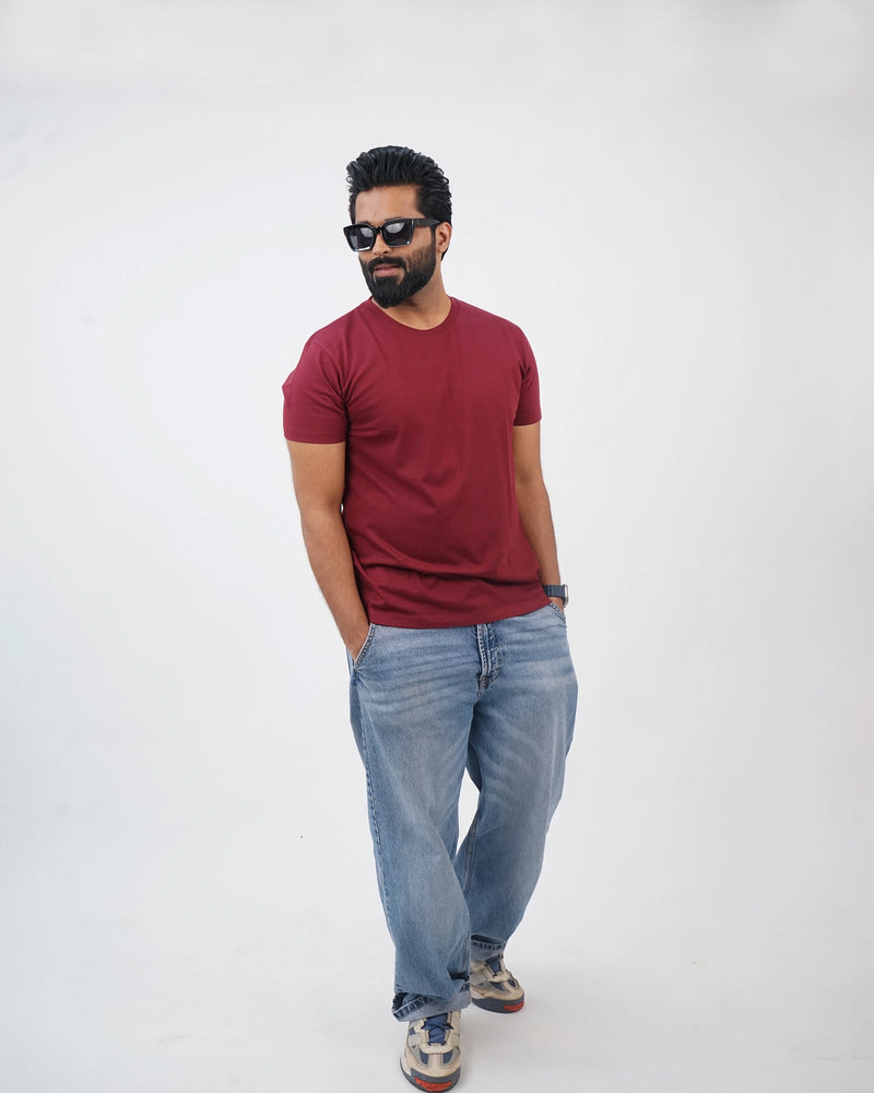 Maroon Round Neck Tees for Men
