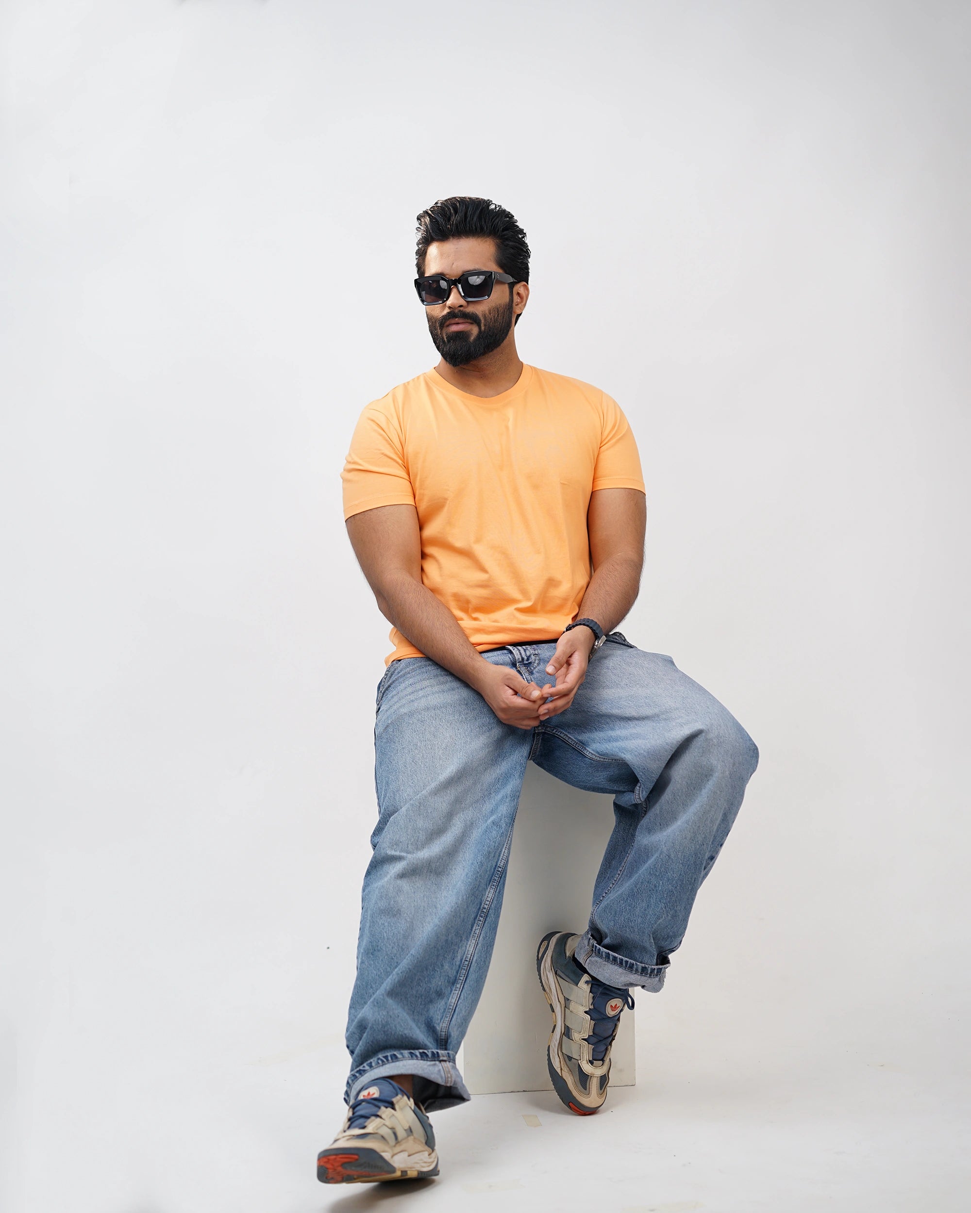 Orange Round Neck Tees for Men