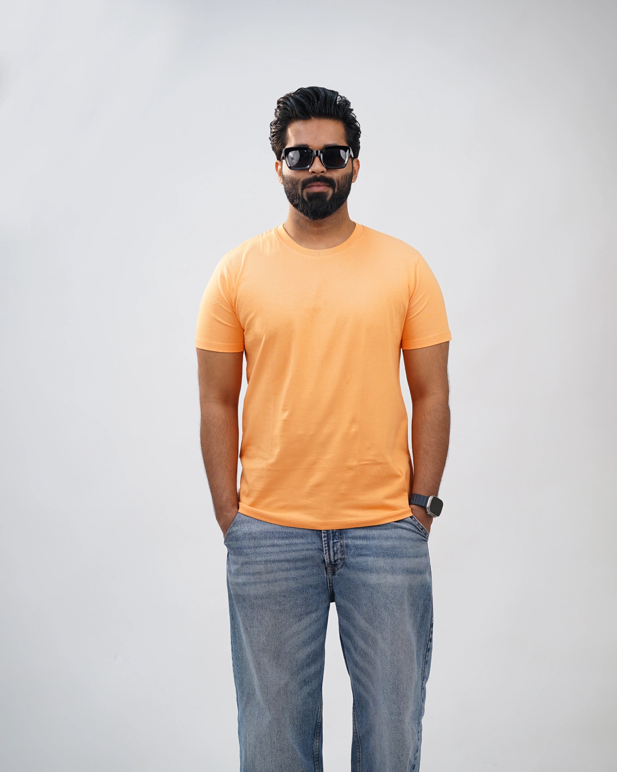 Orange Round Neck Tees for Men