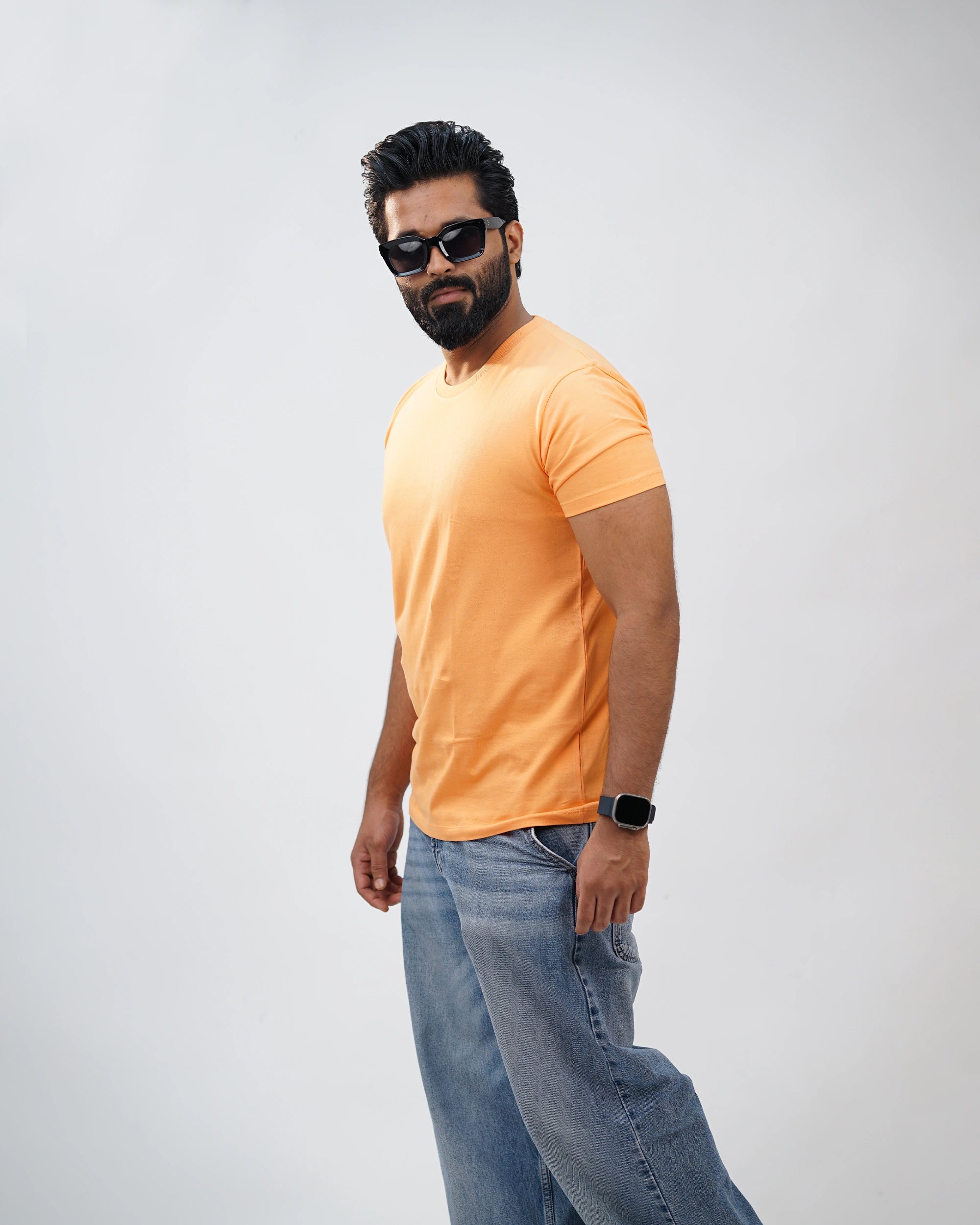 Orange Round Neck Tees for Men
