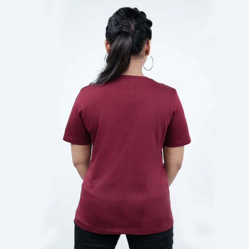Back view of maroon “Diva” tee with glitter-studded “DIVA” lettering—casual glam from every angle