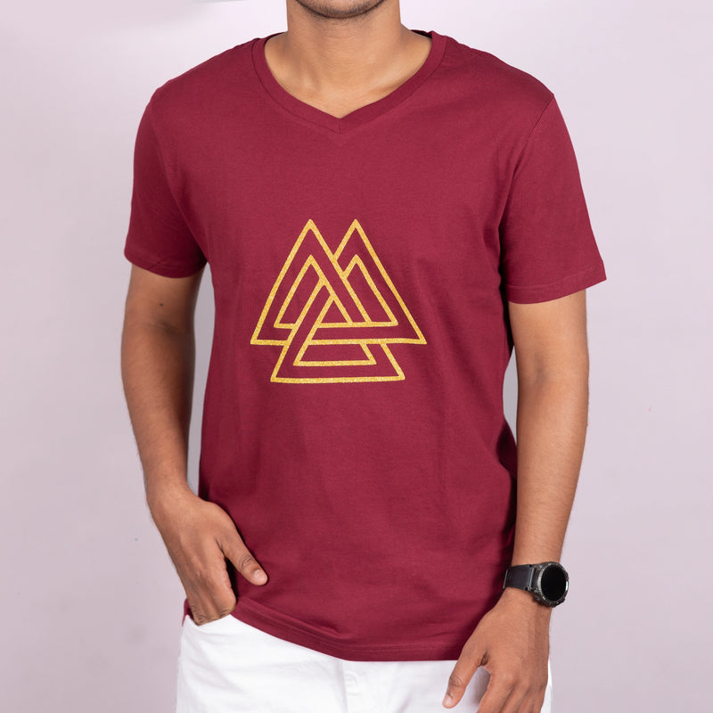 Man walking straight with front view outdoors in Geometric Luxe tee—confidence meets understated glam in everyday movement