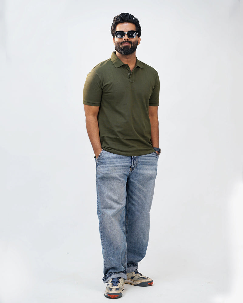 Close-up of polo showing soft collar texture and fine stitching—quality detailing